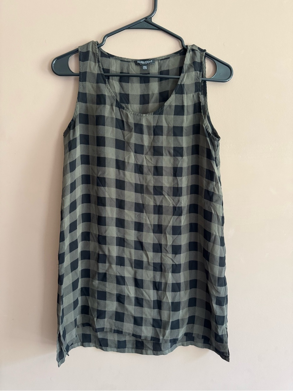 Eileen Fisher Buffalo Plaid Sheer Silk Sleeveless Tunic Top